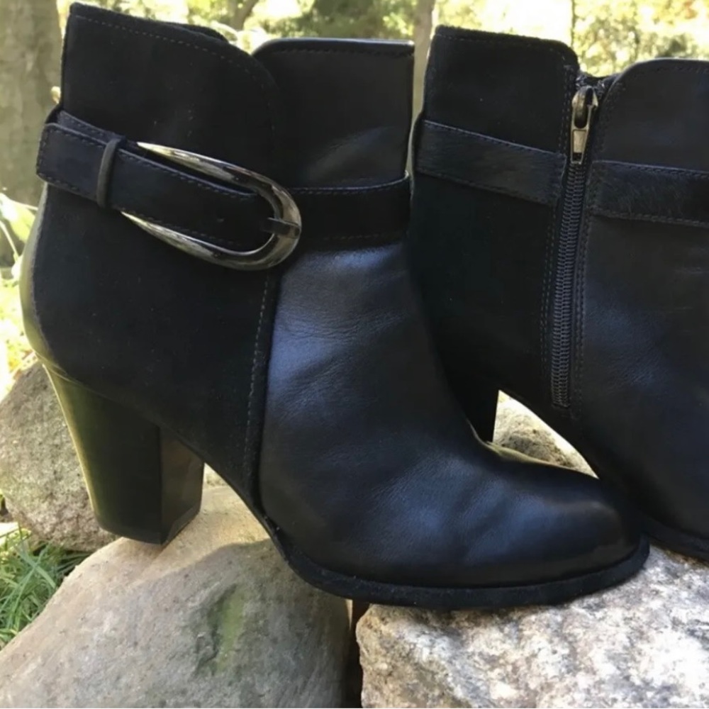 Women's  Ankle Booties Black Leather  NEW Heel 3" Size 7.5 M